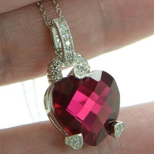 Joseph Esposito Solid 925 Sterling Silver Red CZ Heart Pendant Necklace